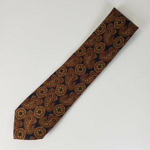 Gianfraco Ferre Tie Silk Paisley on Navy, Red Green Gold, Italy, 56.5 x 3.75